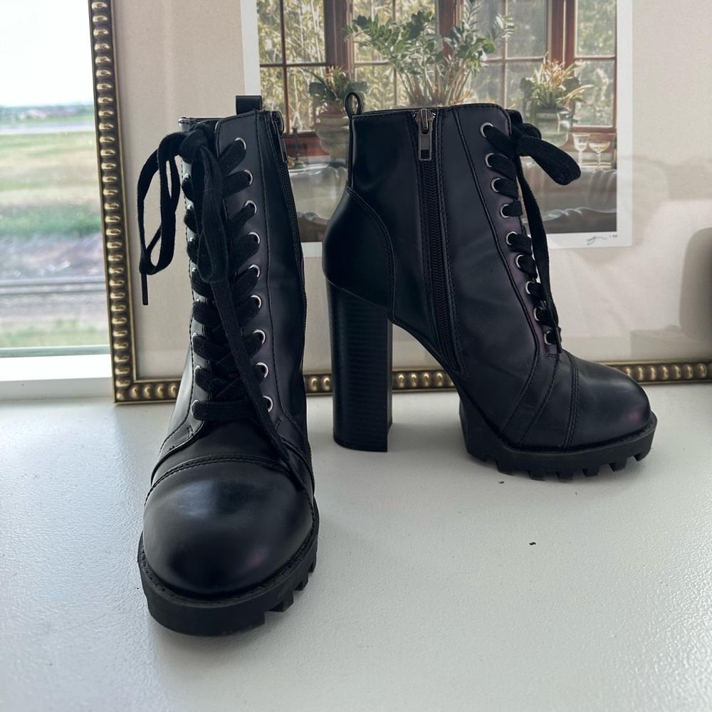 Black Lace-Up Ankle Boots